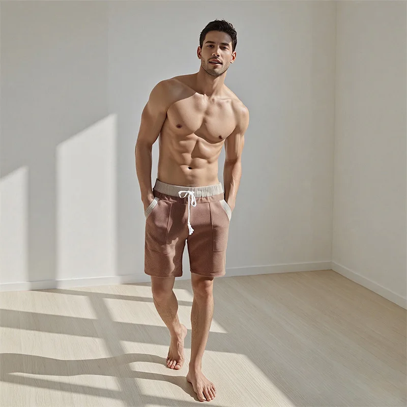 伸縮性ウエストバンドとポケット付きのメンズ軽量サマーショーツは、カジュアルウェアやアウトドアアクティビティに最適です。