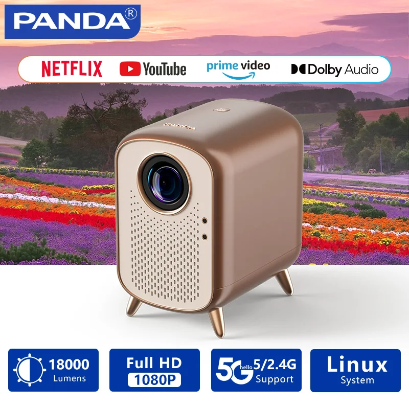 PANDA Stella-N 18000 Lumens Linux Beamer 4K Projector Outdoors Full HD 1080P Video Dolby Audio Home Theater Auto Focus Keysone