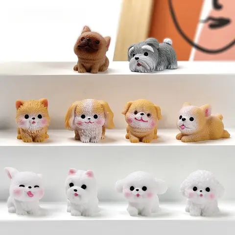 12 figurines de chiens mignons assorties, décorations miniatures d'animaux, statues de chiots en résine, artisanat DIY, ornement pour tableau de bord de voiture, décoration de bureau, cadeau