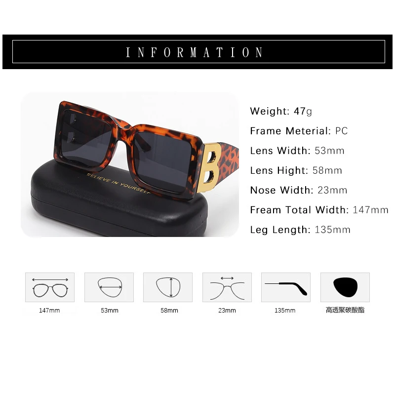 New Fashion Oversized The Letter B Square Luxury Trend Sunglasses Women Men Retro Rectangle Sunglasses Gafas De Sol image 6