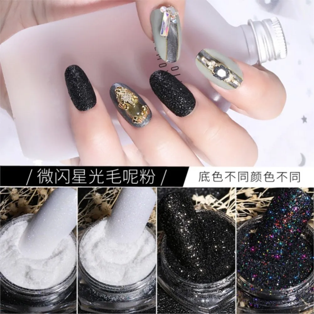 6-kleuren Rainbow Snow Velvet Nail Glitter Powder Wit Zwart Starlight Powder Holografisch Suikeffect Glitter Candy Coat Powder