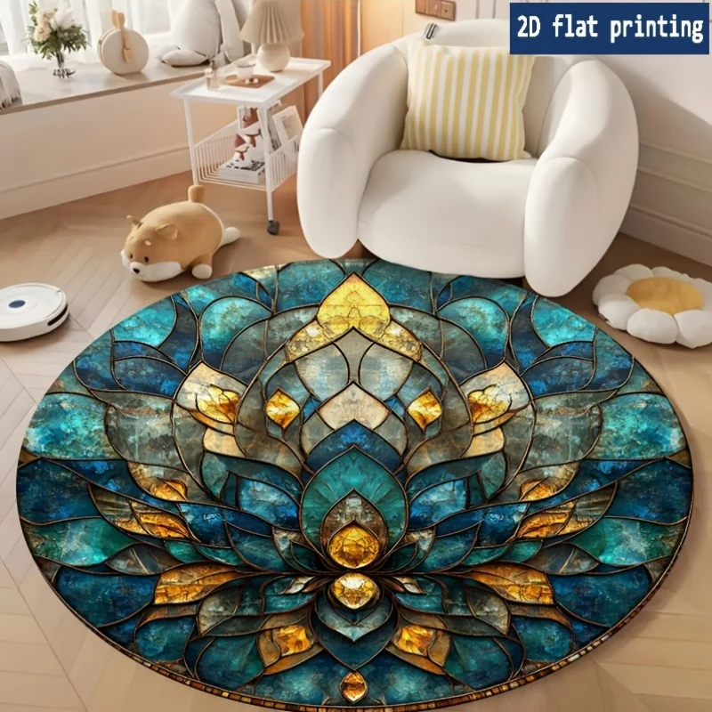 Traditional Chinese Round Rug Koi Fish Lily Pond Area Mat Artistic Ink Fluid Pattern Nordic Couch Bedside Decorative Carpet