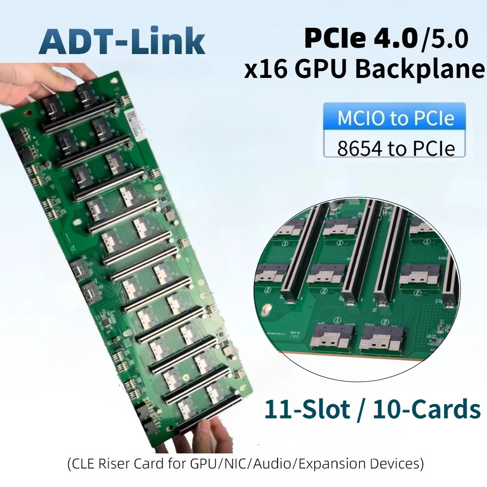 MCIO zu PCI-E 5.0 X16 SFF 8654 zu Gen4 16X Backplane 10 GPU-Karten 11-Slot GPU 22*MCIO X8 Grafikkarte - EGPU Server-Motherboard
