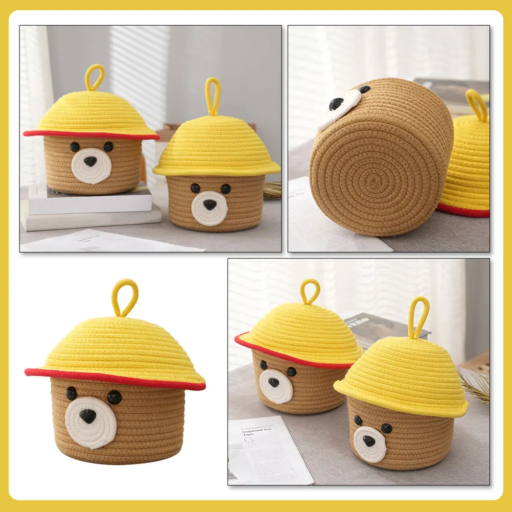 

Bear Storage Basket With Lid Woven Organizer For Home Wardrobe Sundries Organizer Kids Cosmetics Book Basket