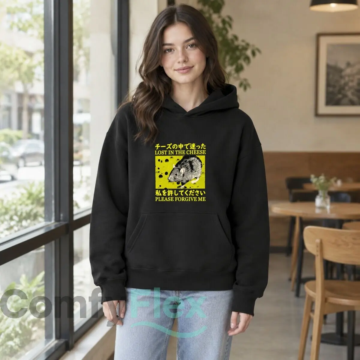 Lost In The Cheese Please Forgive Me Japanese Rat Autumn and winter new men's and women's hooded sweatshirts
