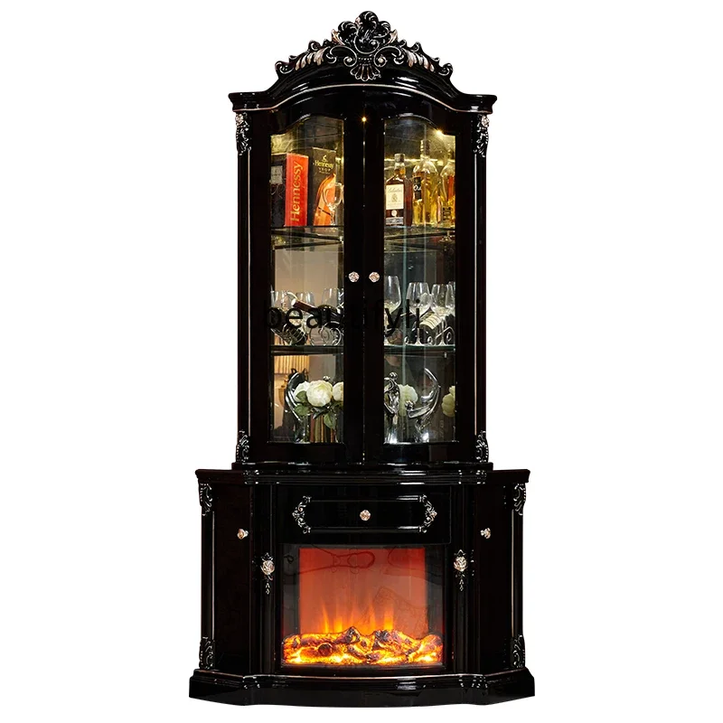 European Style Corner Cabinet Ebony Color Fireplace Curio Cabinet Living Room American Style Luxury Semicircle Five Corners