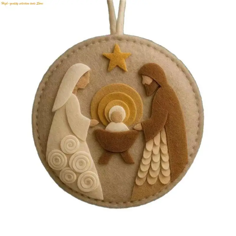 203F Handmade Felted Nativity Scene Ornament Set With Instructions Religious Themed Embroidery Craft For Christmas Decoration