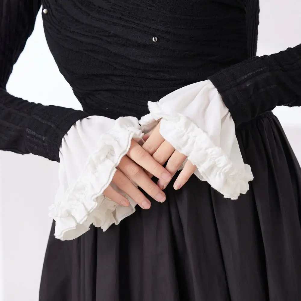 

Gift Double Layer Lace Fake Cuffs Flower Pleated Elastic Sleeve Cuffs Solid Elastic False Cuff Sleeve Shirt Decoration
