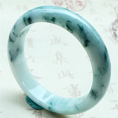 zheru jewelry natural light blue flower Burmese jadeite 54mm-64mm bracelet elegant princess jewelry best gift for mother to girl