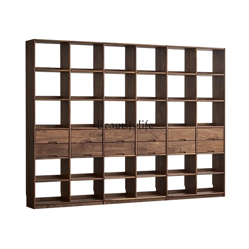 

Nordic Japanese Style Black Walnut Combination Bookshelf Modern Simple Full Wall Bookcase