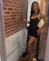 Black Crystal Beaded Homecoming Prom Dress Mermaid Mini Cocktail Valentine's Day Birthday Dress Luxury 2026 Blackgirl Customized 2