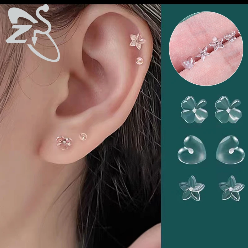 

ZS 1Pair Resin Star Heart Clover Stud Earring for Women Hypoallergenic Simple Plastic Earring Sleep Wearable Curing Piercing