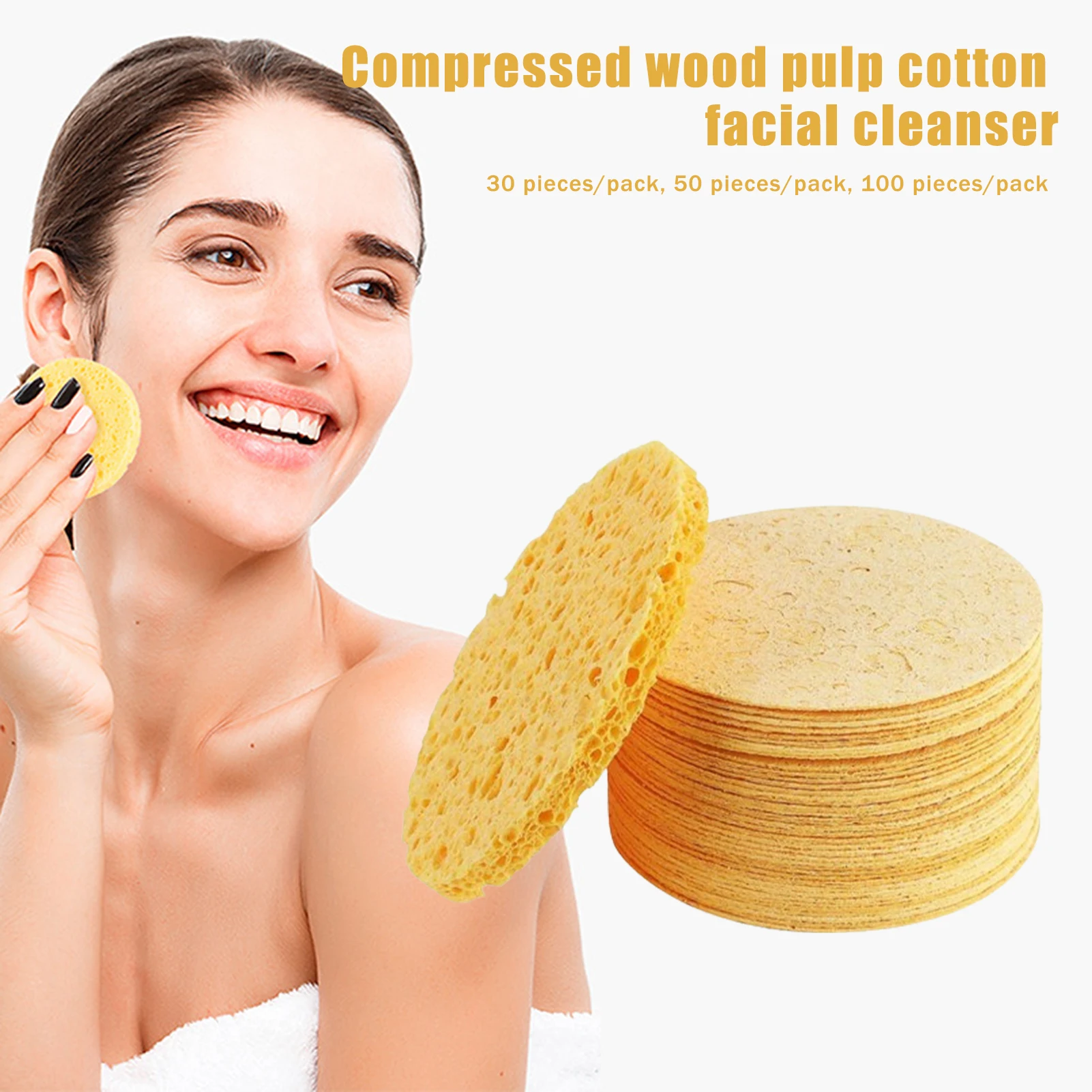 

30/50/100 PCS Compress Face Wash Puff Natural Wood Pulp Sponge Cosmetic Puff 8/10MM Face Cleansing Sponge Makeup Remover Tool