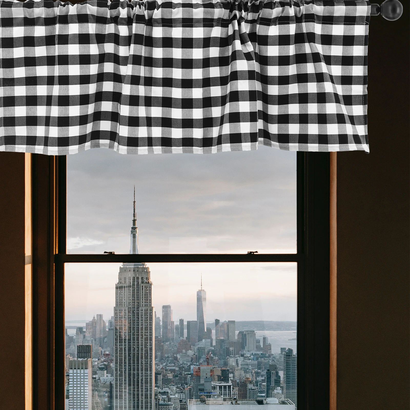

Kitchen Window Valance Buffalo Plaid Black White Check Curtains Polyester Easy Installation Small Windows Bathroom Kitchen
