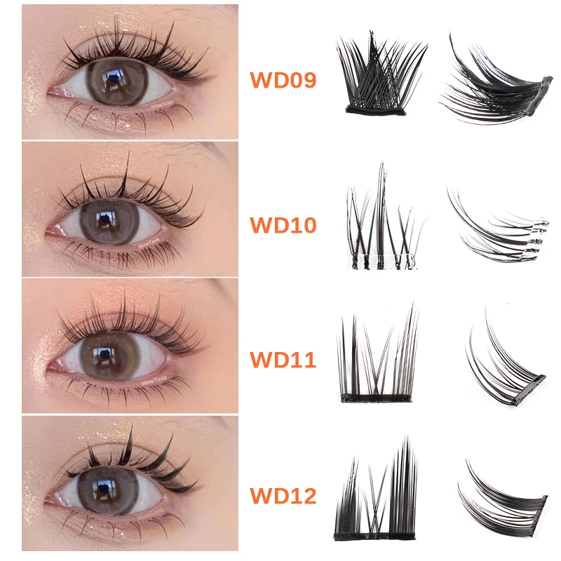 Ysdo-粘着性のつけまつげ,個々の天然まつげ,シングルクラスターのセグメント,コミックまつげエクステ,接着剤フリー,目を拡大