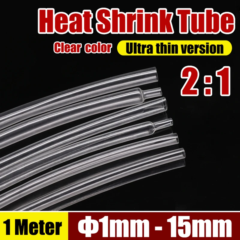 

1M Dia 1-15mm Ultra thin Transparent Clear Heat Shrink Tube 2:1 Polyolefin Thermal Cable Sleeve Insulated Cable Wire Heatshrink
