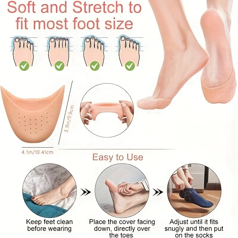 Silicone Toe Protectors (with Breathable Holes) — Comfortable Gel Pads for High Heels, Ballet Shoes, and Pointed Toe Shoes, Relieve Pain, Skin Color/White Version