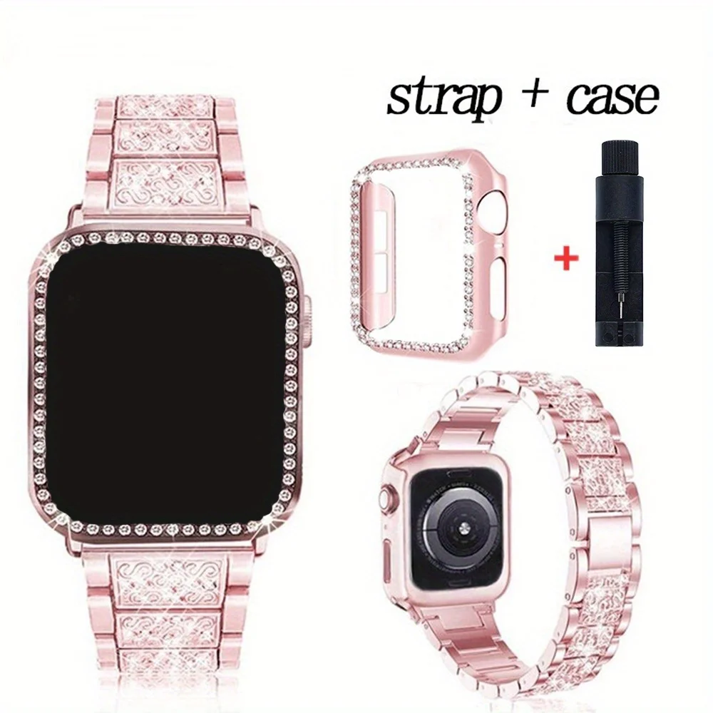 

Металлический ремешок 2 в 1 + чехол для Apple Watch Band Браслет Часы Bling Блестящий браслет для iwatch Series 10 9 8 7 6 5 4 46 мм 40 44