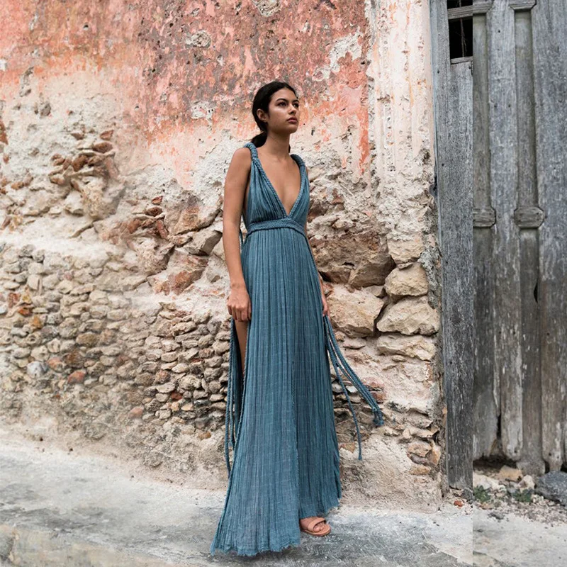 Para Praia-Robe de plage longue et sexy, ajourée, avec string, cover-up pour les maillots de bain, vêtements de plage pour femmes, 2024