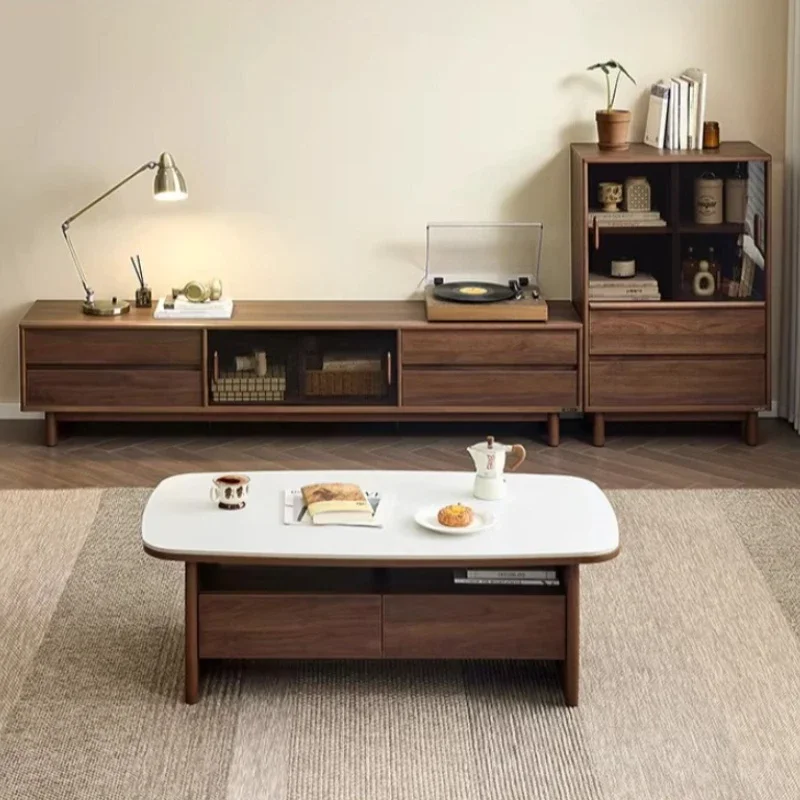 Mesa de centro de estilo vintage con tablero de roca, mueble para TV, soporte para monitor, mueble para TV, muebles de sala de estar, mesas auxiliares y gabinetes.