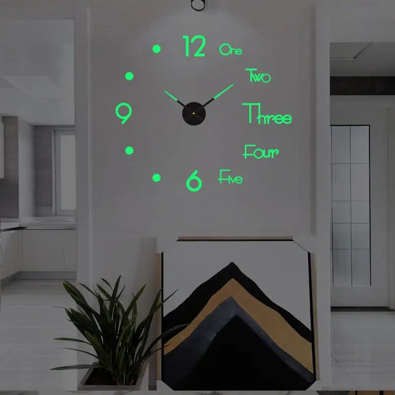 Luminous DIY Wall Clock Glow in Dark Silent Non Ticking Battery Operated Creative Decor for Home Bedroom Living Room