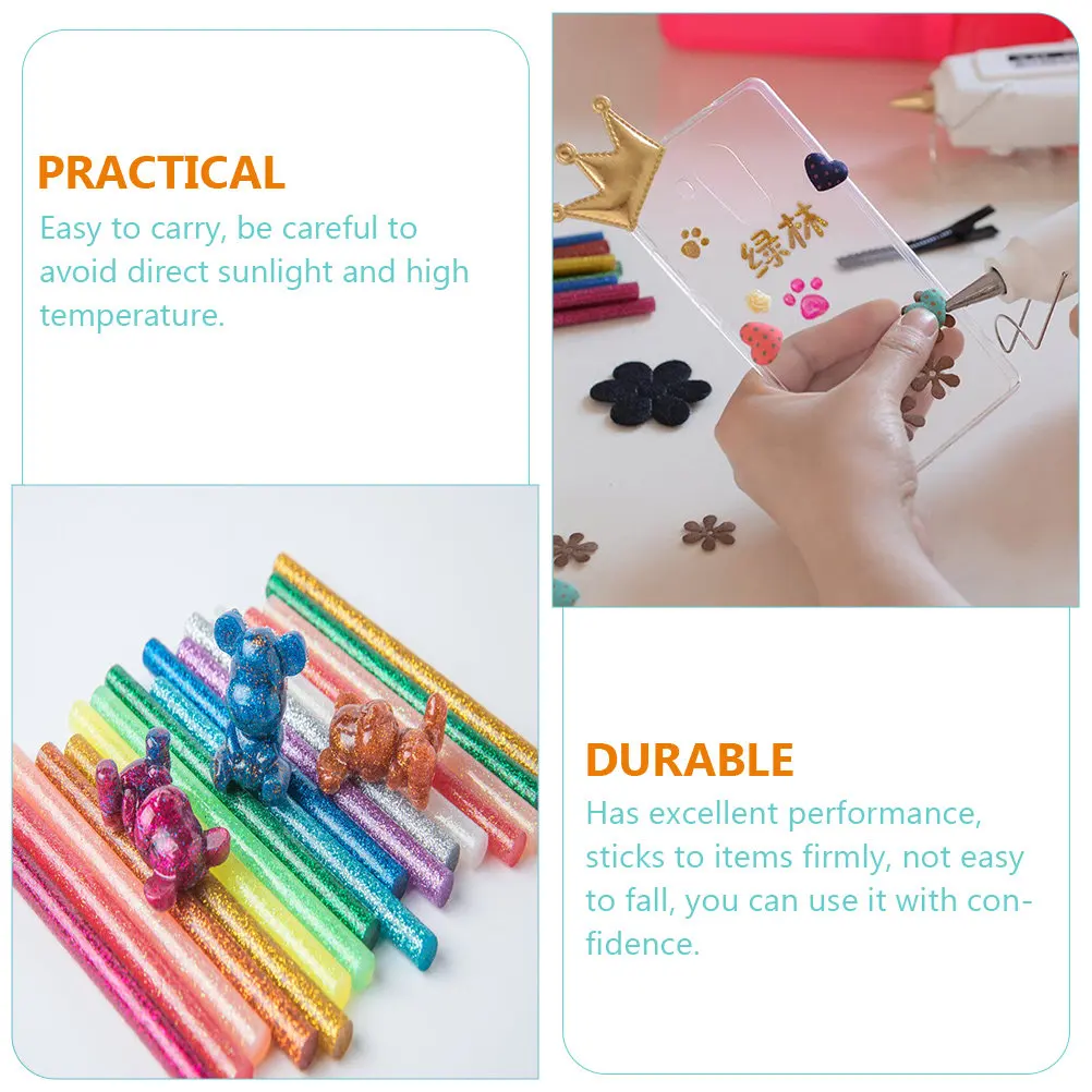 60Pcs Hot Melt Glue Sticks Colored Eva Resin Glitter Adhesive for DIY Crafts Wood Plastic Paper Glass Fabric Repair