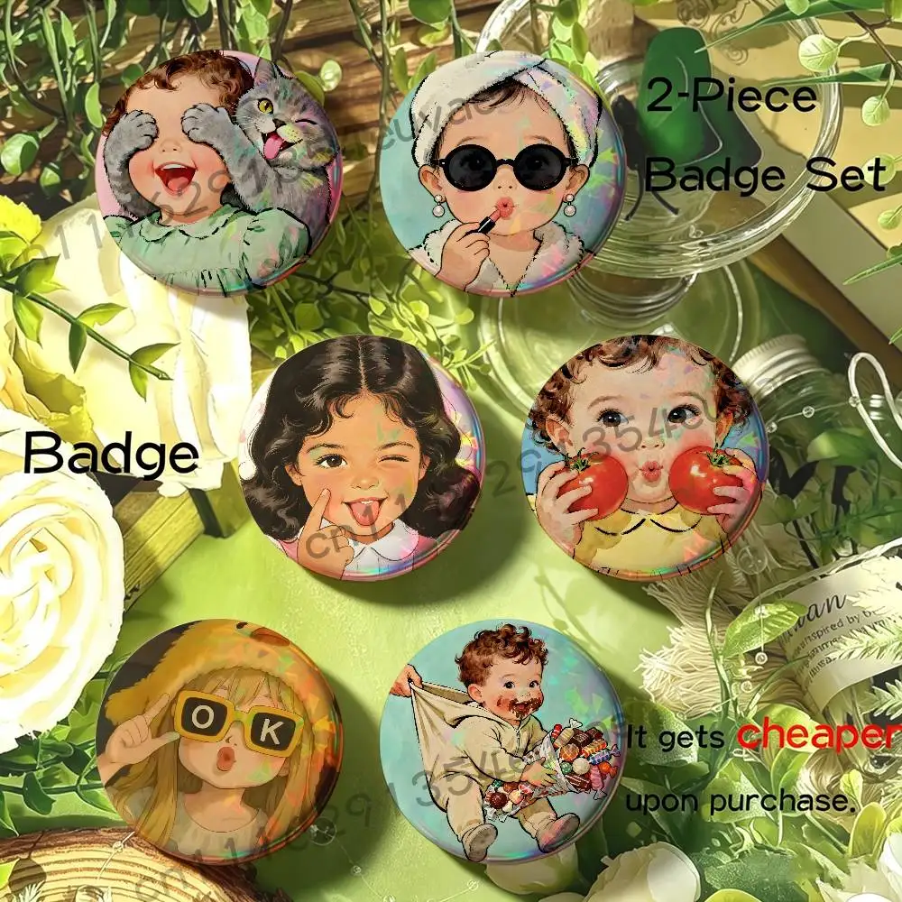 So Cute Chibi Baby Children Brooches for Backpack Accessories 25 32 44 58 75mm Round 2-piece set Free Mix