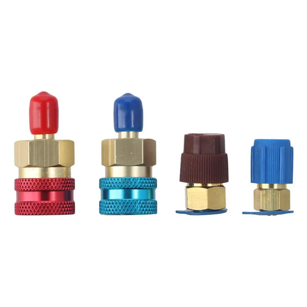 2pcs Car Accessories Parts R1234yf Adapter R134a Red Refrigerant Blue Brass Recharge Kit For Car