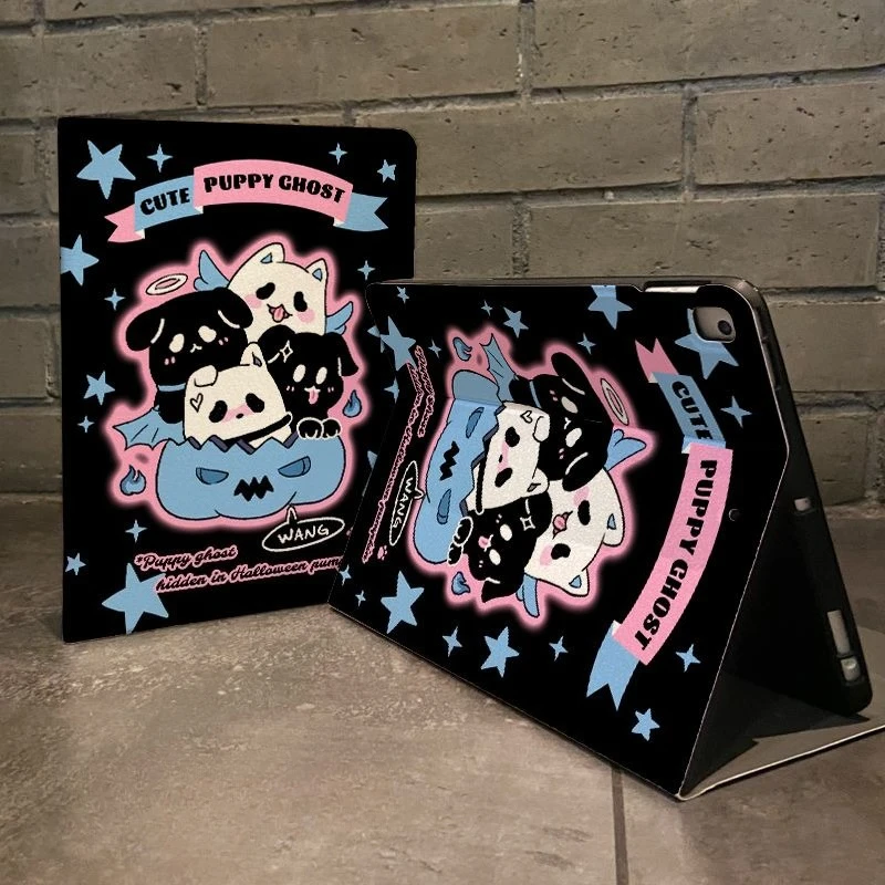 Cute Ghost Book-Style IPad Case for Mini6 7 Air6/7 11in A16 11th Case 9th 10.2 5th 6th 9.7 Air1/2/3 10.5 Cartoon Cat Tablet Case