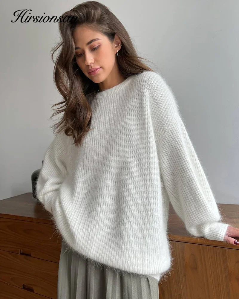 Hirsionsan 2024 New Soft Loose Knitted Cashmere Sweaters Women Winter Loose Solid Female Pullovers Warm Basic Knitwear Jumper