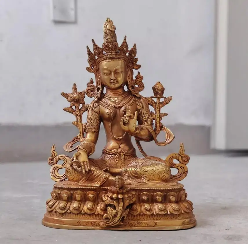 

Green Tara 12" old Bodhisattva bodhi-sattva Padmapani Bronze Buddha Statue