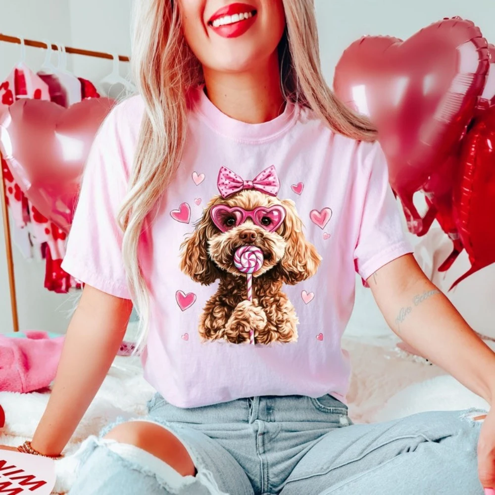 Goldendoodle Valentines Day Graphic T Shirts Dog Lover  Dog Owner Valentines Gift High Quality Cotton Tshirt Woman Man Tops