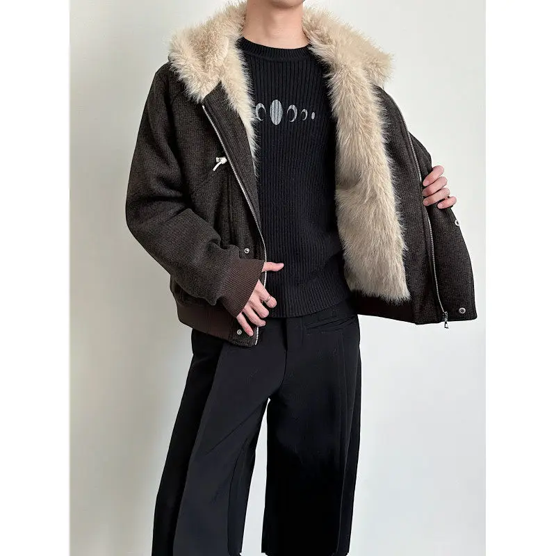 

Thickened Plaid Woolen Jacket Hooded Cotton Coat Men's High-End Sensation Style Winter Warm Casual Coat