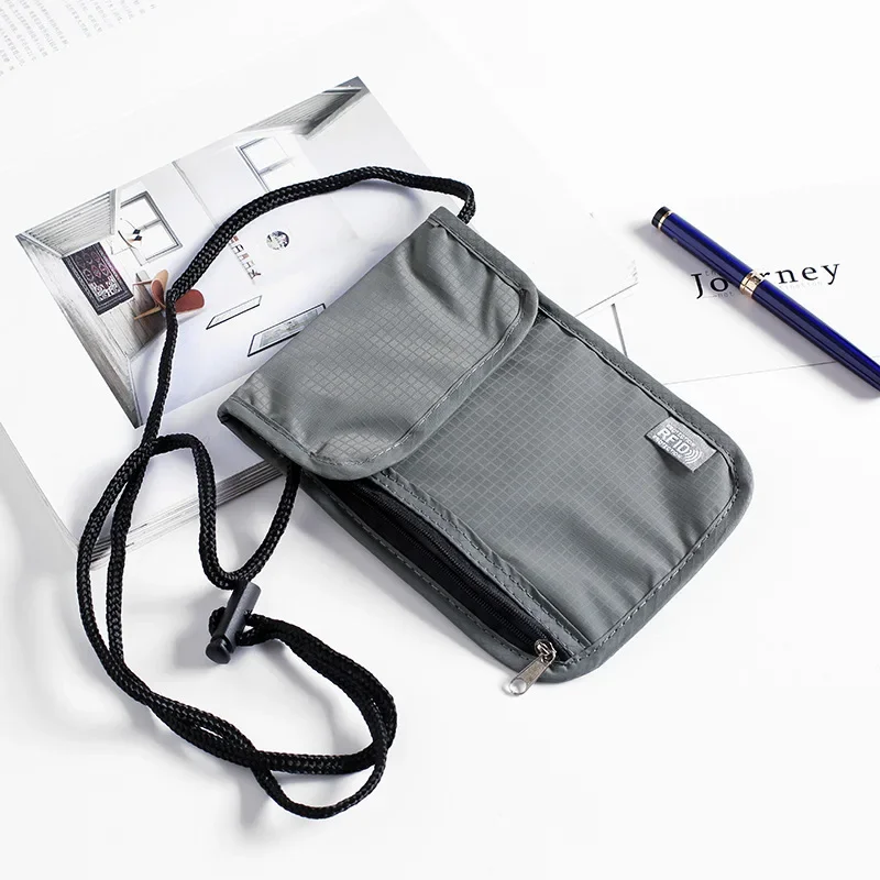 1 Pcs Waterproof RFID Nylon Storage Bag Travel Document Card Passport Bag Neck Wallet Money Document Card Passport Pouch