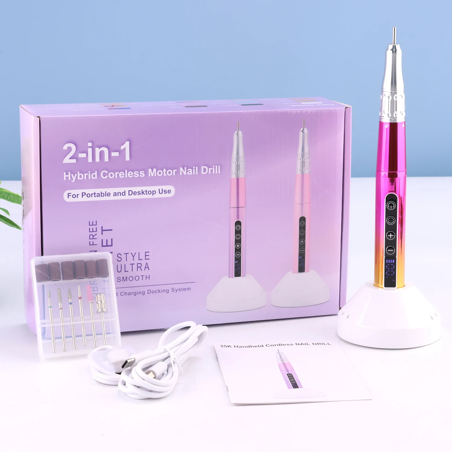 

2025 Portable Cordless 35000 RPM Electric Machine Mini Drill Pen Rechargeable Desktop Nail File Manicure Machine With Home Used