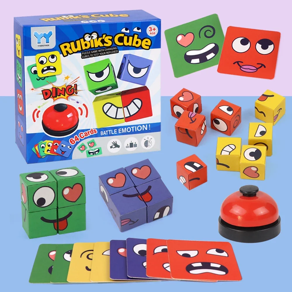 Kids Face Change Expression Puzzle Building Blocks Montessori Cube Table Game Toy Early Educational Toys for Children Gifts