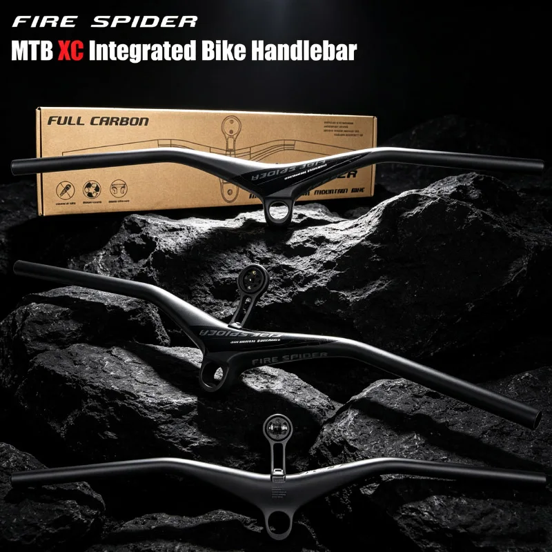 

FIRE SPDIER Integrated Bicycle Handlebar MTB XC Racing Bike Handlebar Ultralight Carbon Fiber Bike Bar for Off-road Use Bike Bar
