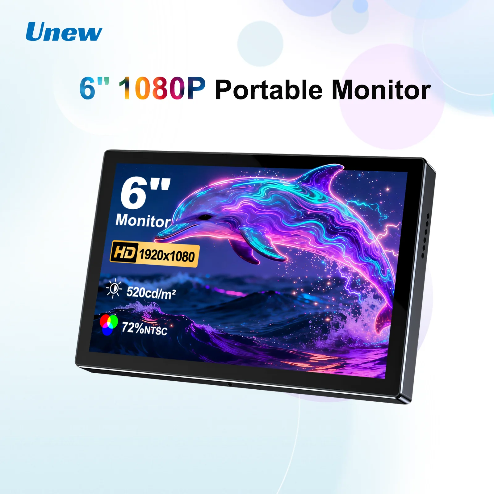UNEW 6" 1080p Full HD Mini Monitor (1920x1080) 60Hz IPS Display – Matte Anti-Glare, HDR10, AMD FreeSync, Built-in Speaker, Standard HDMI & Dual Type-C for PC Case Sub-Panel, AIDA64, Raspberry Pi, Laptop & DIY Systems