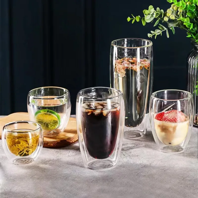 5 Sizes Double Wall Insulated Glass Cup Clear Espresso Coffee Mugs Handmade Beer Mug Tea Milk glass Whiskey Glass Cups Drinkware