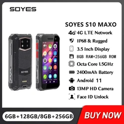 SOYES S10 Maxo Прочный 4G Мини-смартфон 3,5-дюймовый сенсорный экран Восьмиядерный 6 ГБ/8 ГБ + 256 ГБ Android 11 Мобильный телефон Лицевой ID Разблокировка NFC