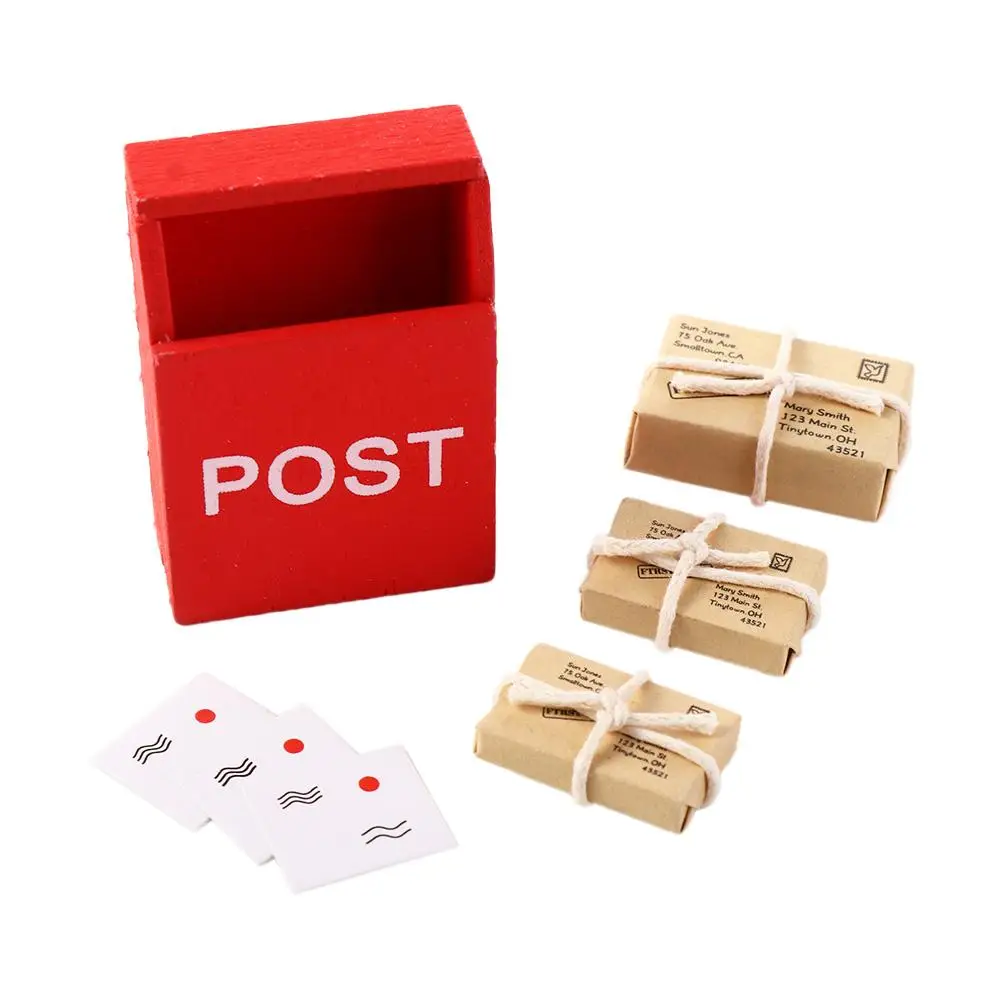 Pretend Play Toys Simulation Model Mini Mailbox Dollhouse Letter Box Simulation Furniture Toy With Mail Sack Postcard