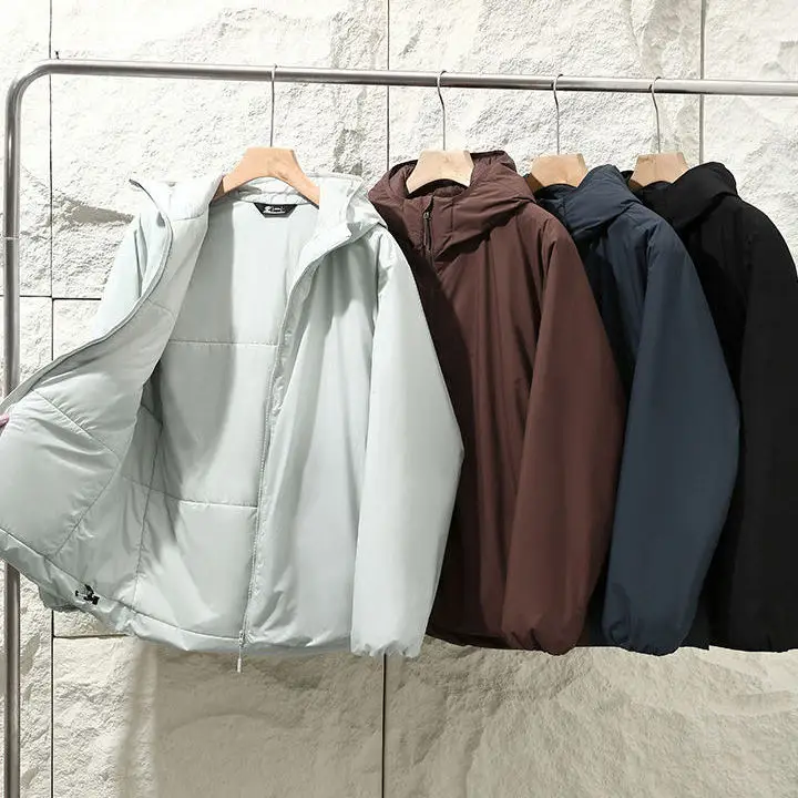 Men's Hooded Cotton Jaet Casual Outdoor Windproof Faion Urban Sle Long Sve Stand Fit Pure Color Autumn Winter Coat