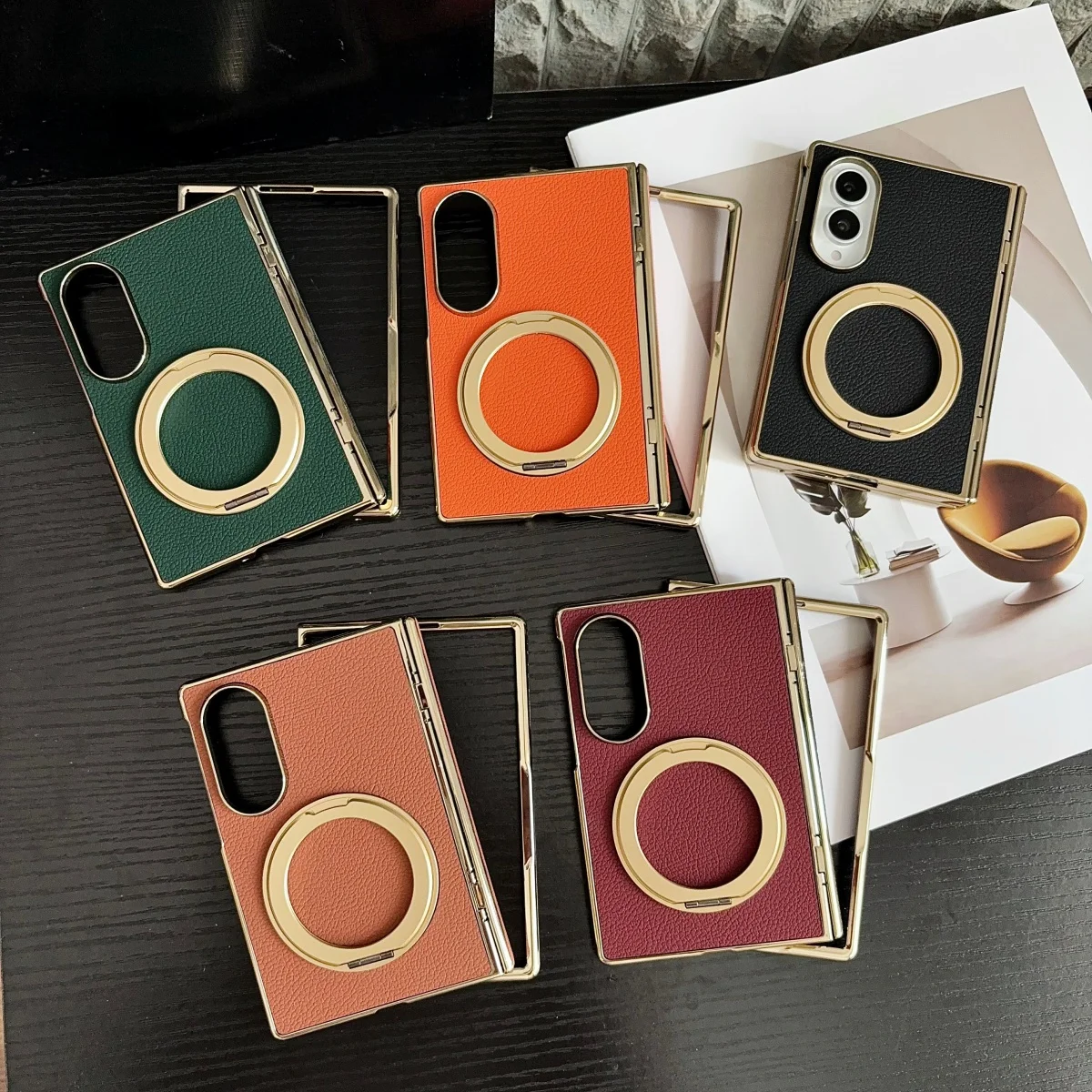 For Samsung Galaxy Z Fold 8 Wide Case, Electroplated Lychee Pattern Leather Magnetic Phone Case Rotate Bracket Hinge Cover