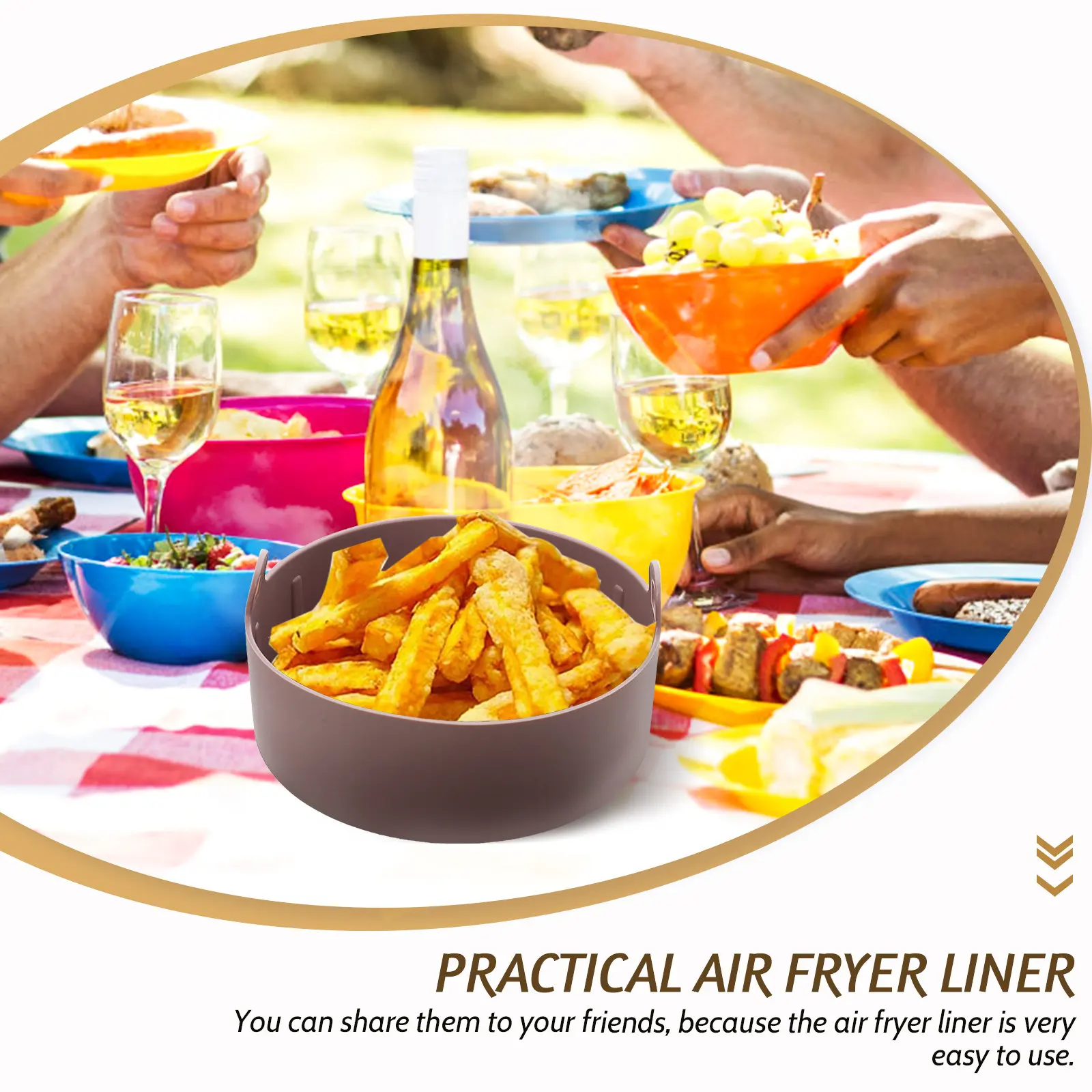 Forro de Silicone Reutilizável Premium de Grau Alimentício para Fritadeira de Ar, Antiaderente, Fácil de Limpar, Tapete de Cozimento, Acessório para F