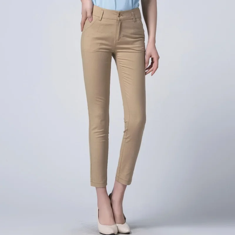 Women Casual Big Size 4xl Korean Office Pantalones High Waist Pencil Pants New Formal Slim OL Candy Color Ankle-length Spodnie