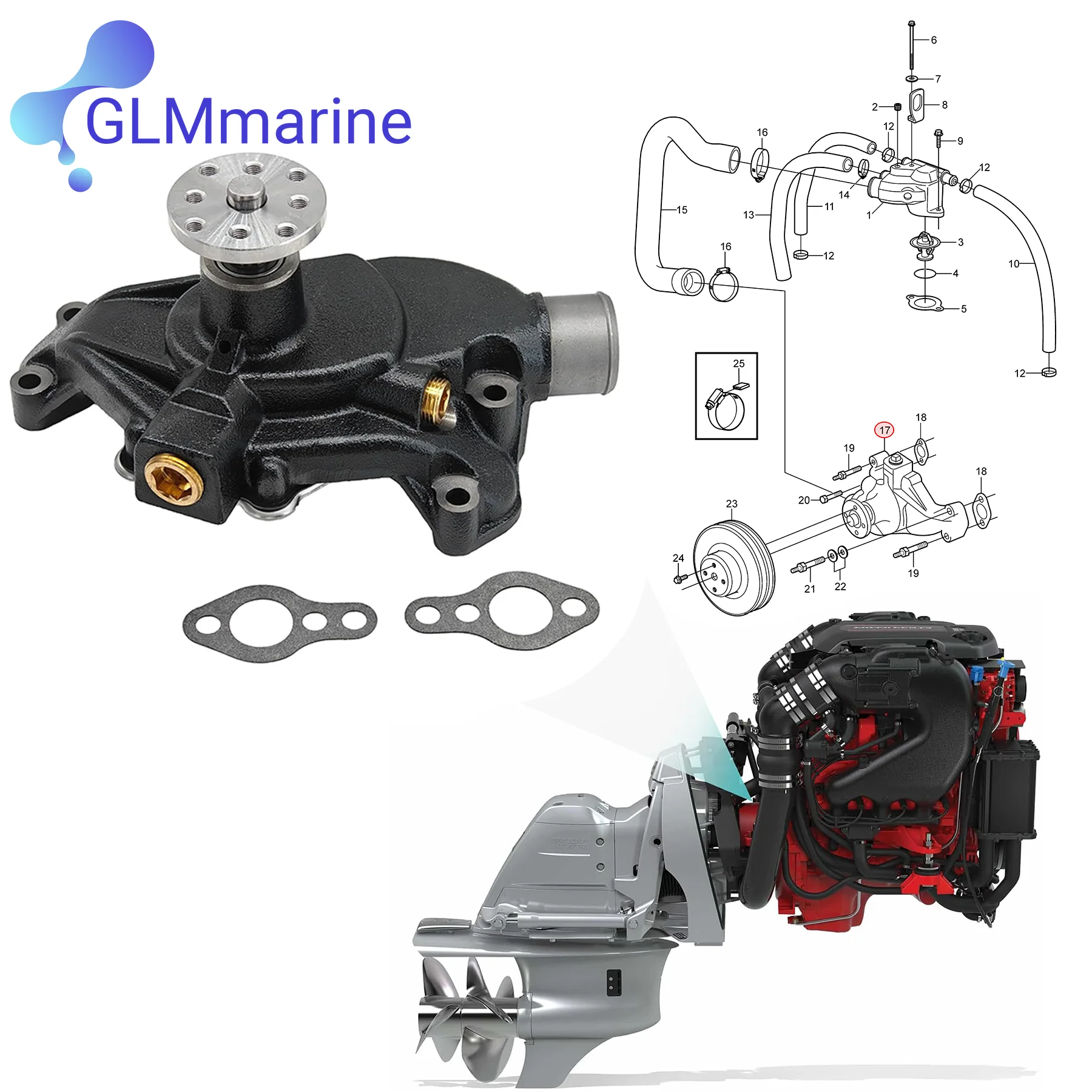3853850 8M0113734 For Volvo Penta MerCruiser Sterndrive 4.3 5.0 5.7 L Small Block Marine Bi-directional Circulation Water Pump