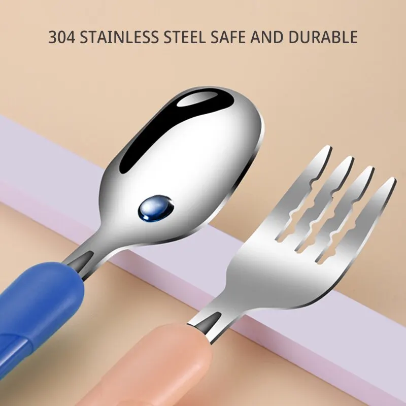 2PCSChildrens Tableware 304 Food Grade Stainless Steel Knife And Fork Baby Eating Training Utensils