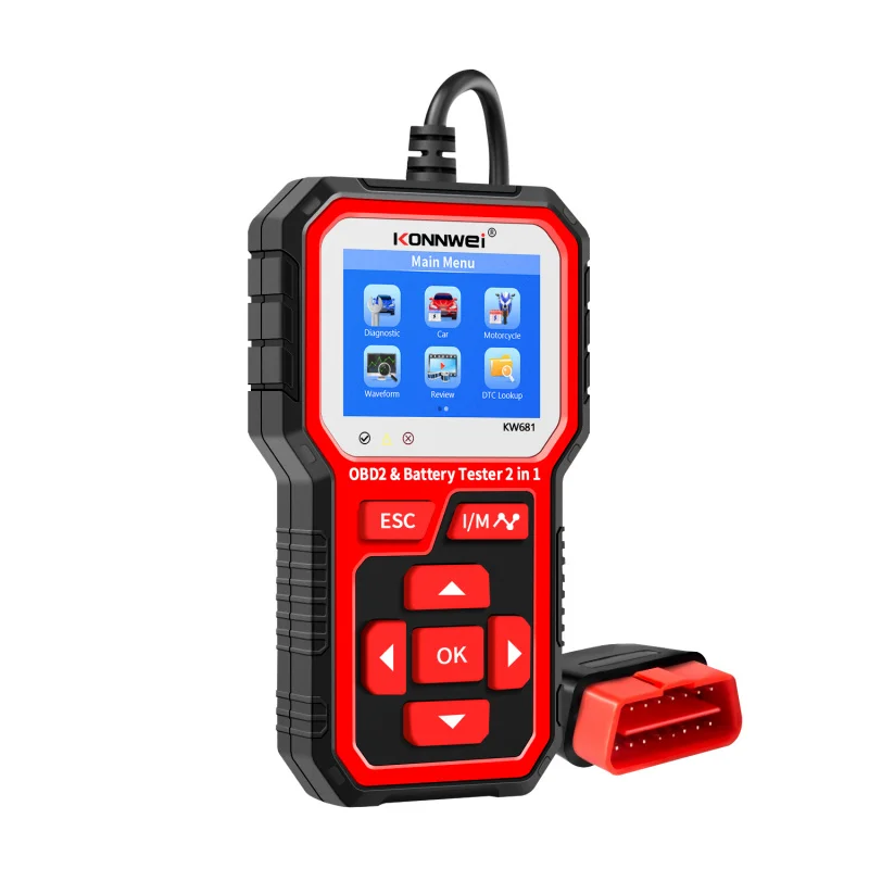 KONNWEI KW681 Battery Tester ELM327 for 6V-12V obd 2 Motorcycle Auto Diagnostic Tool 2in1 2000 CCA Car OBD2 Scanner