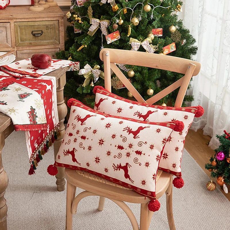 Christmas Pillow Covers Tree/Reindeer Embroidery Throw Pillow Covers Lumbar Pillow Cases for Sofa, Couch, Bed