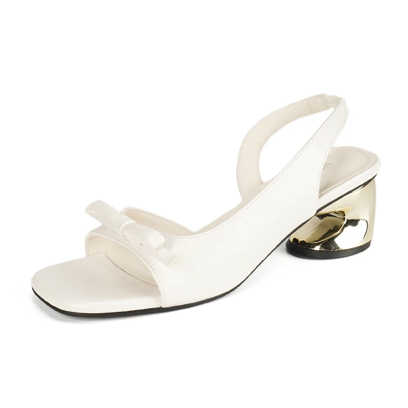 

5cm Block Heeled Sandals Ladies Bow Slingbacks Office Shoes Low Heels Black Sandals Summer Square Toe Shoes Woman
